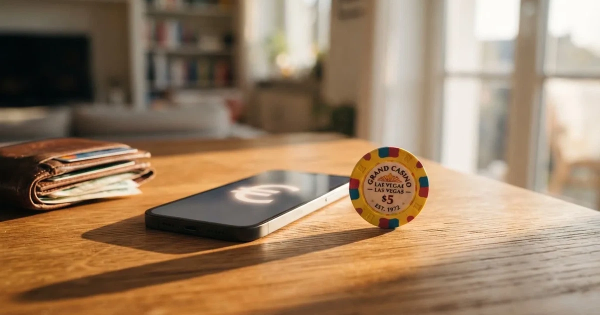 Kartenterminal und Smartphone auf einem Holztisch neben einer Geldbörse — 30 euro bonus ohne einzahlung casino