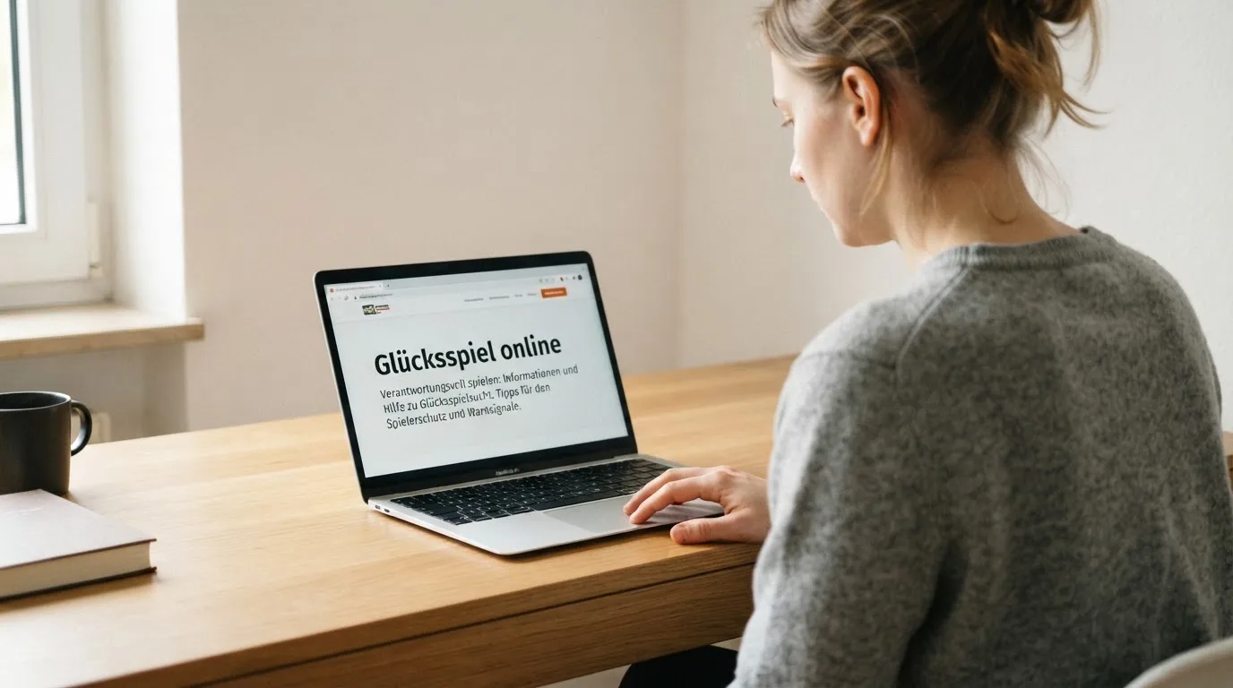Person am Laptop liest eine Übersichtsseite zu Glücksspielen im Internet — best crypto casino österreich
