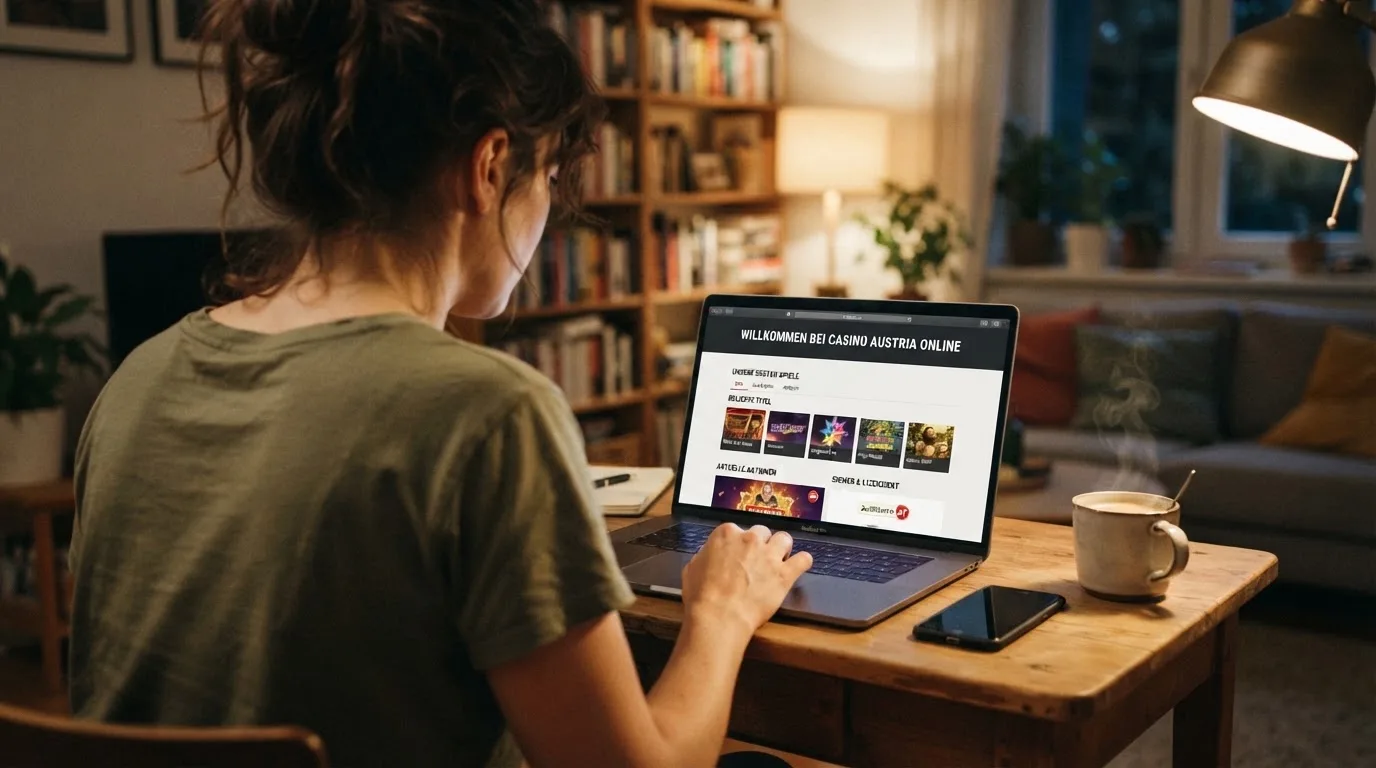 Person am Laptop liest eine Übersichtsseite zu Glücksspielen im Internet — beste casino ohne verifizierung auszahlen