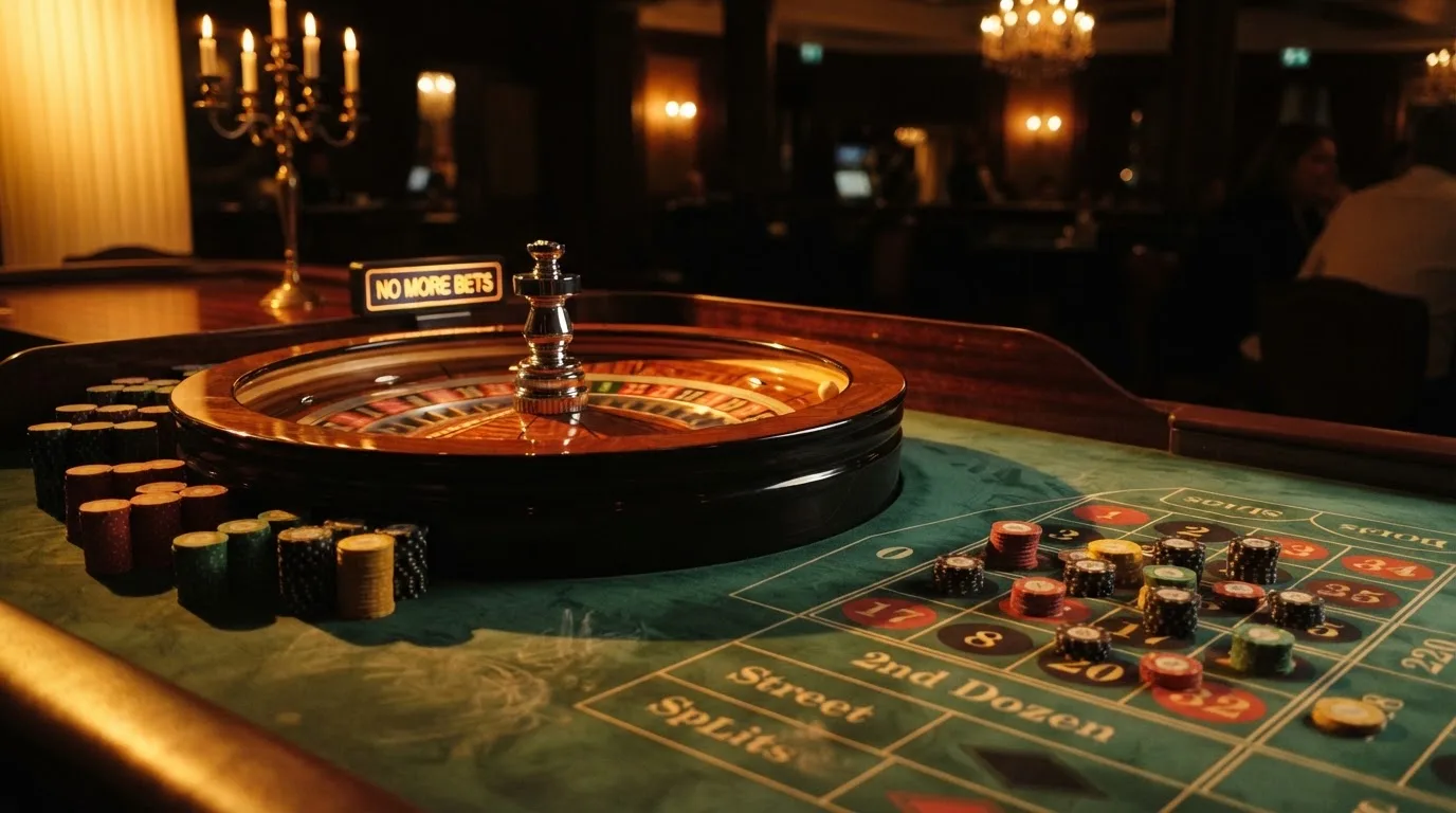 Roulettekessel und Jetons auf grünem Filz in warmem Abendlicht — bitcoin cash casino vergleich
