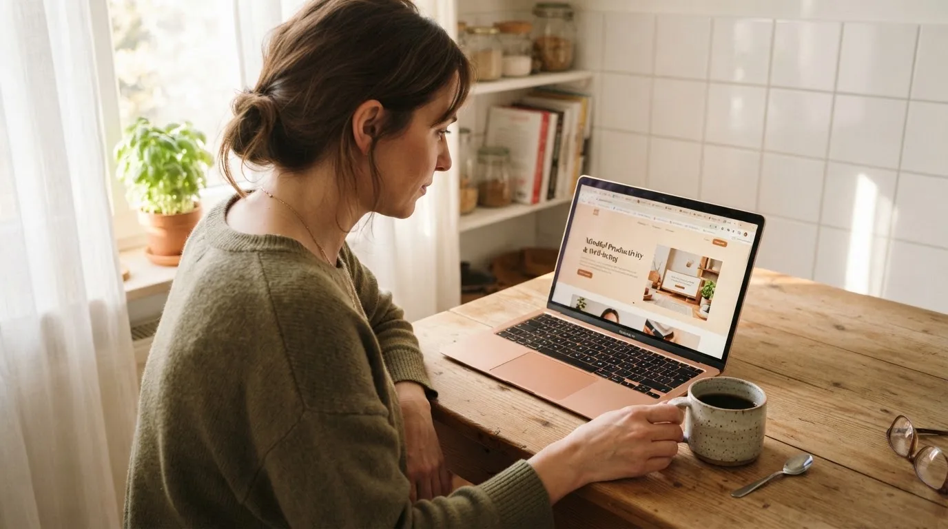 Person am Laptop liest eine Übersichtsseite zu Glücksspielen im Internet — casino bonus ohne einzahlung